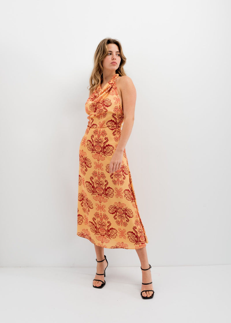 Langes bedrucktes Kleid