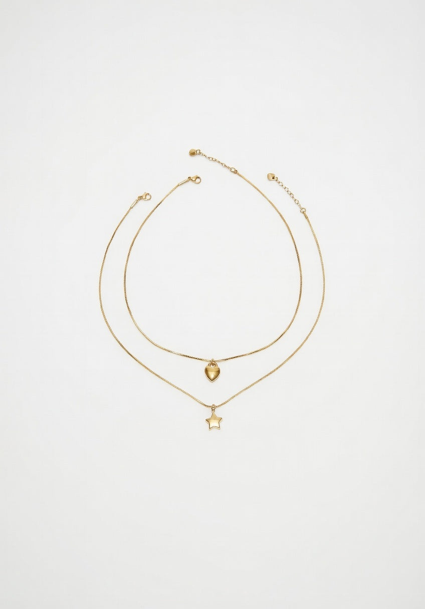 Set Collares Heart & Star Dorado – Amor y Magia en Oro