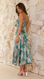 Vestido midi «Dreamers» - Estampado floral verde