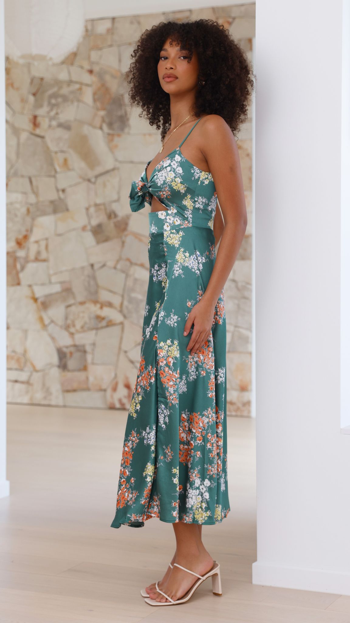 Vestido midi «Dreamers» - Estampado floral verde