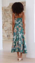 Vestido midi «Dreamers» - Estampado floral verde