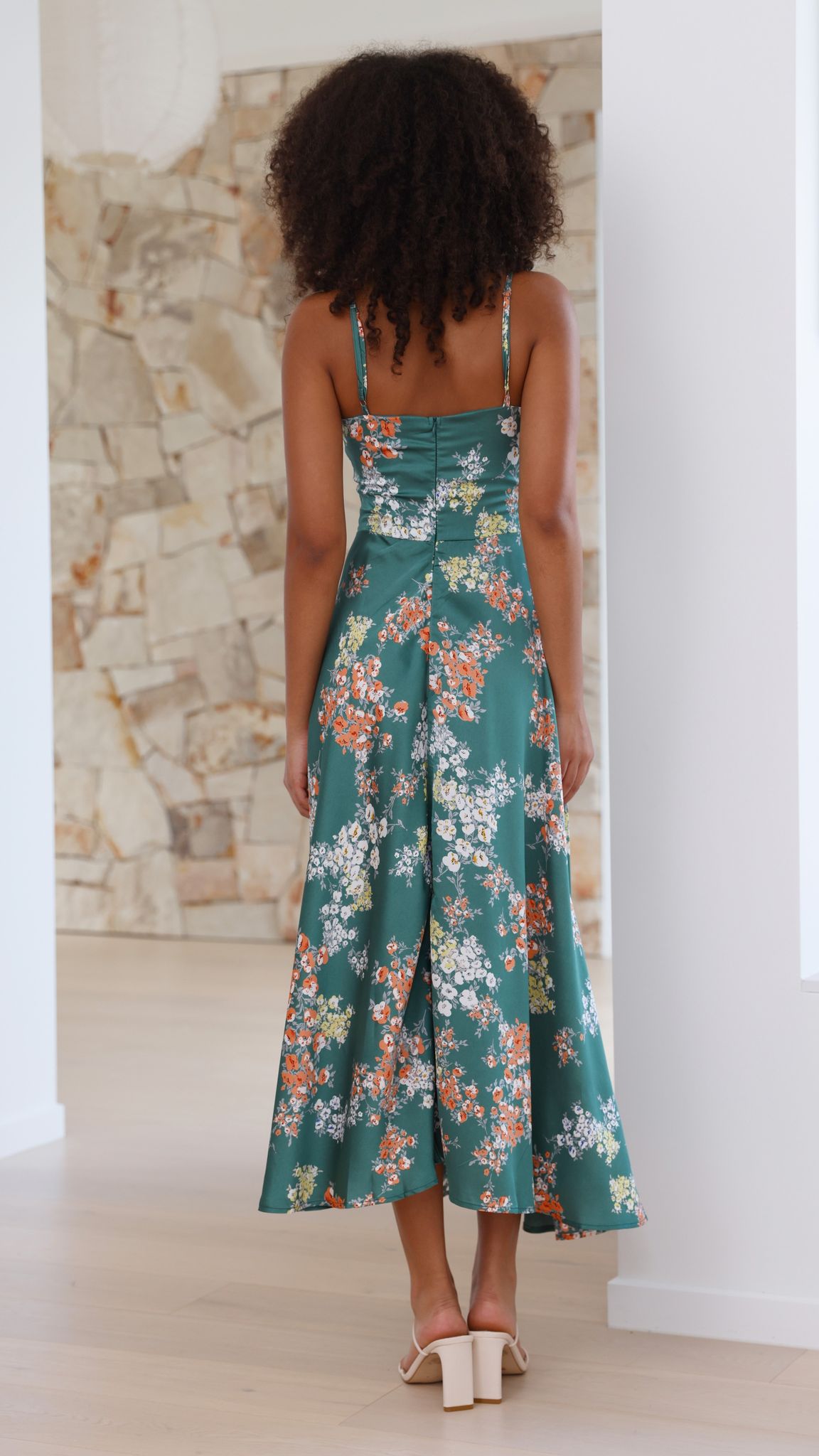 Vestido midi «Dreamers» - Estampado floral verde
