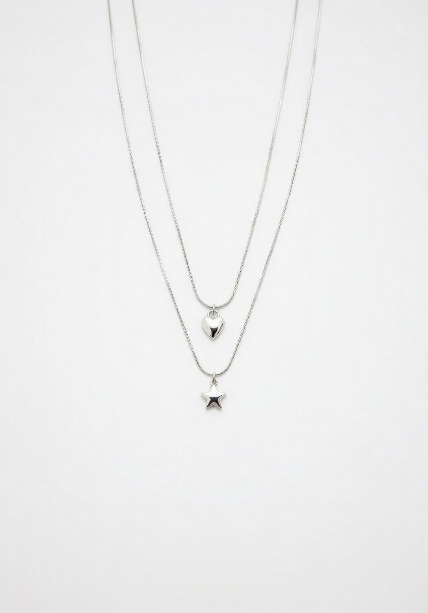 Set Collares Heart & Star Plateado – Amor y Magia en Plata