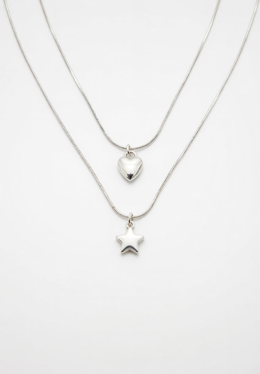 Set Collares Heart & Star Plateado – Amor y Magia en Plata