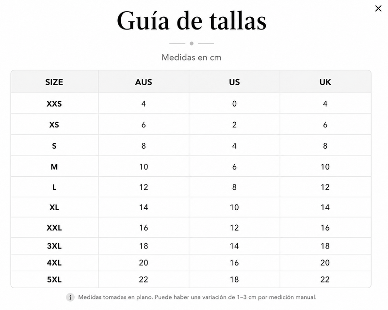 Tabla de tallas