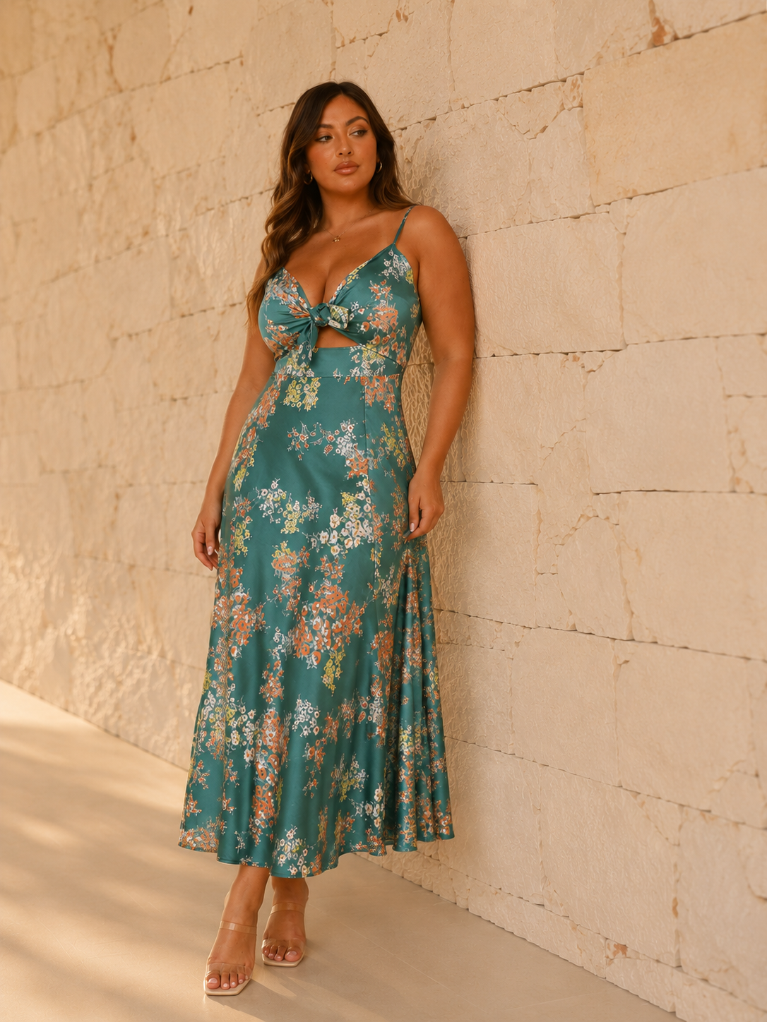 Vestido midi «Dreamers» - Estampado floral verde