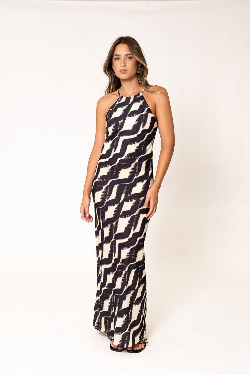 BEDRUCKTES MIDI-HALTERKLEID
