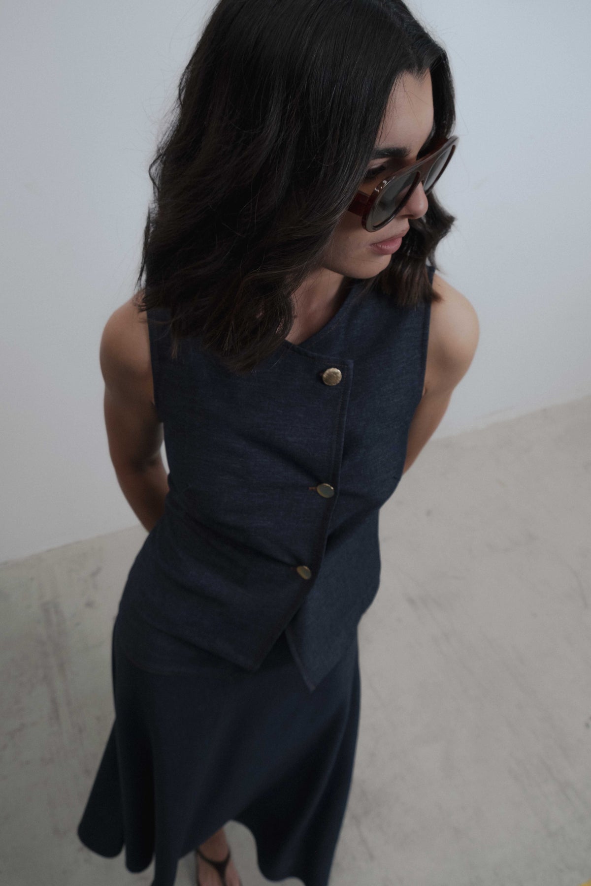 CHALECO CRUZADO EFECTO DENIM