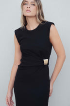 Midi-Kleid mit goldenem Schmuckapplik