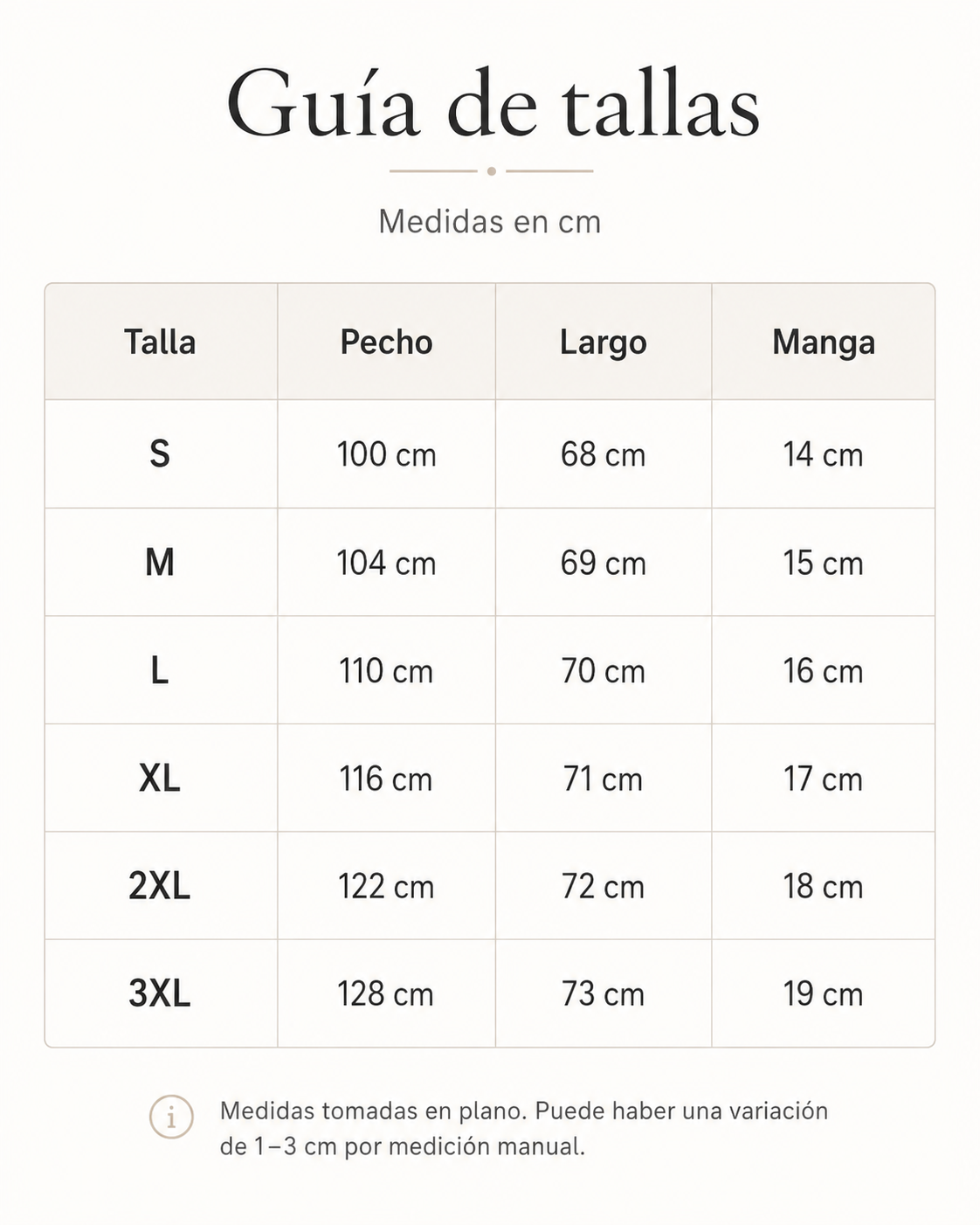 Tabla de tallas